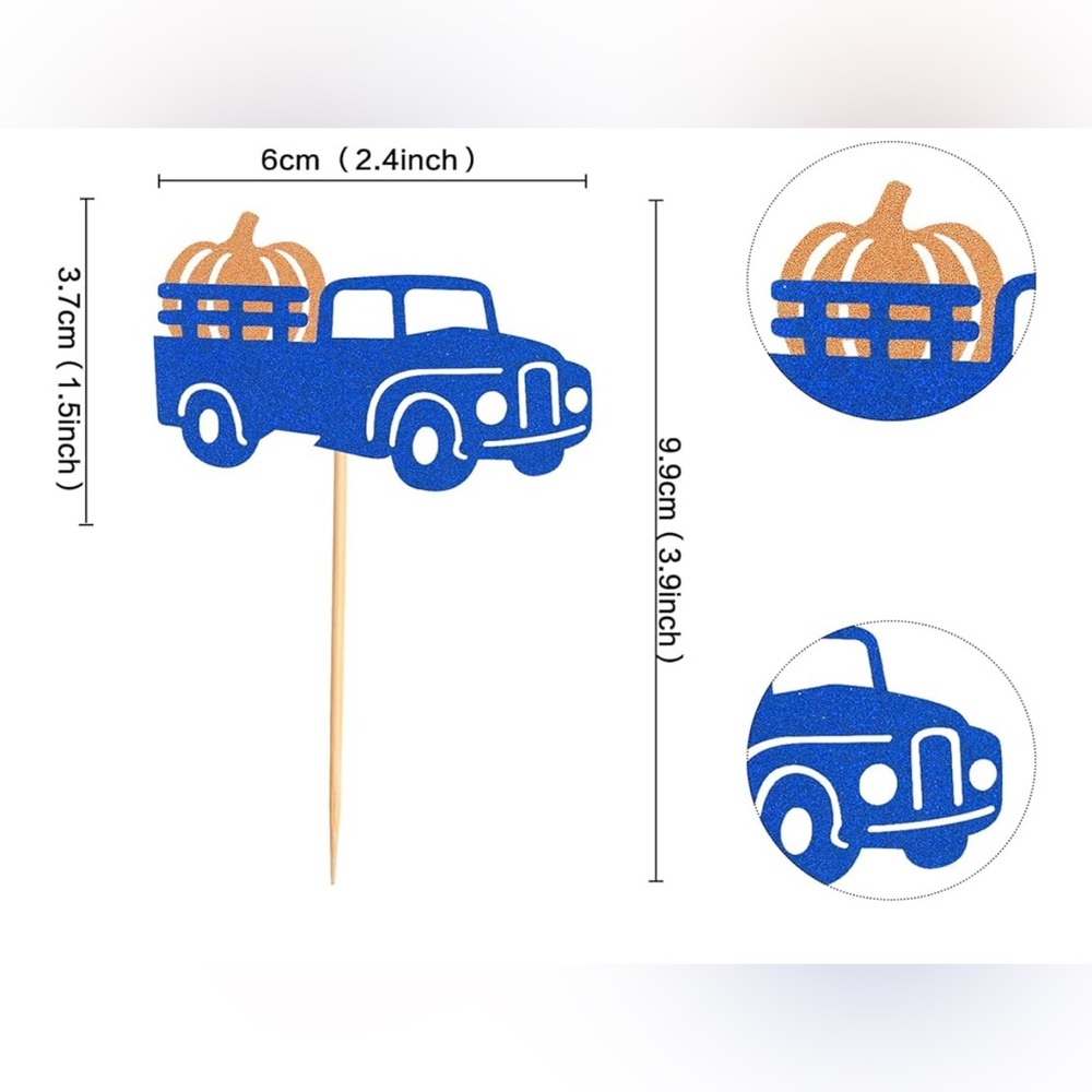 24 Pack Pumpkin Truck Cupcake Toppers – Fall Birthday Party